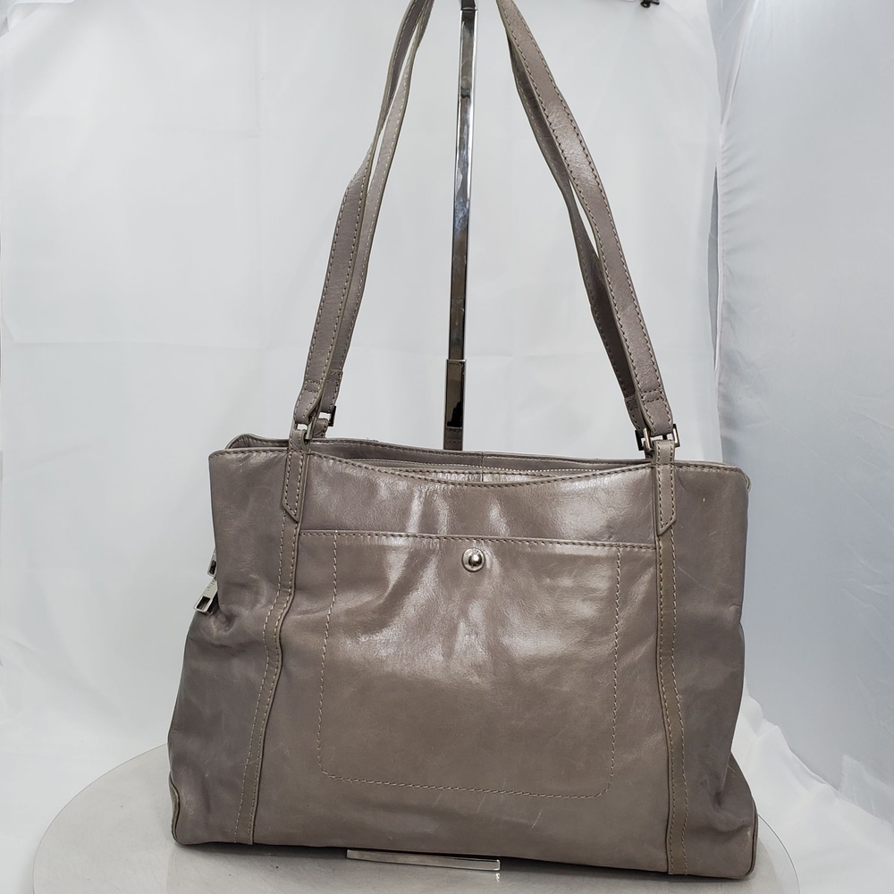 Vintage 2007 Hobo International Pocket Tote Taupe Glazed Leather Shoulder Bag